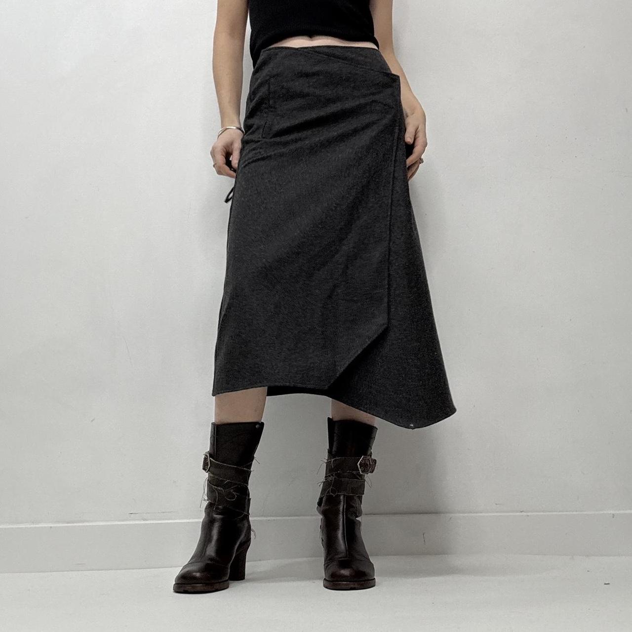 Grey wool asymmetric midi skirt