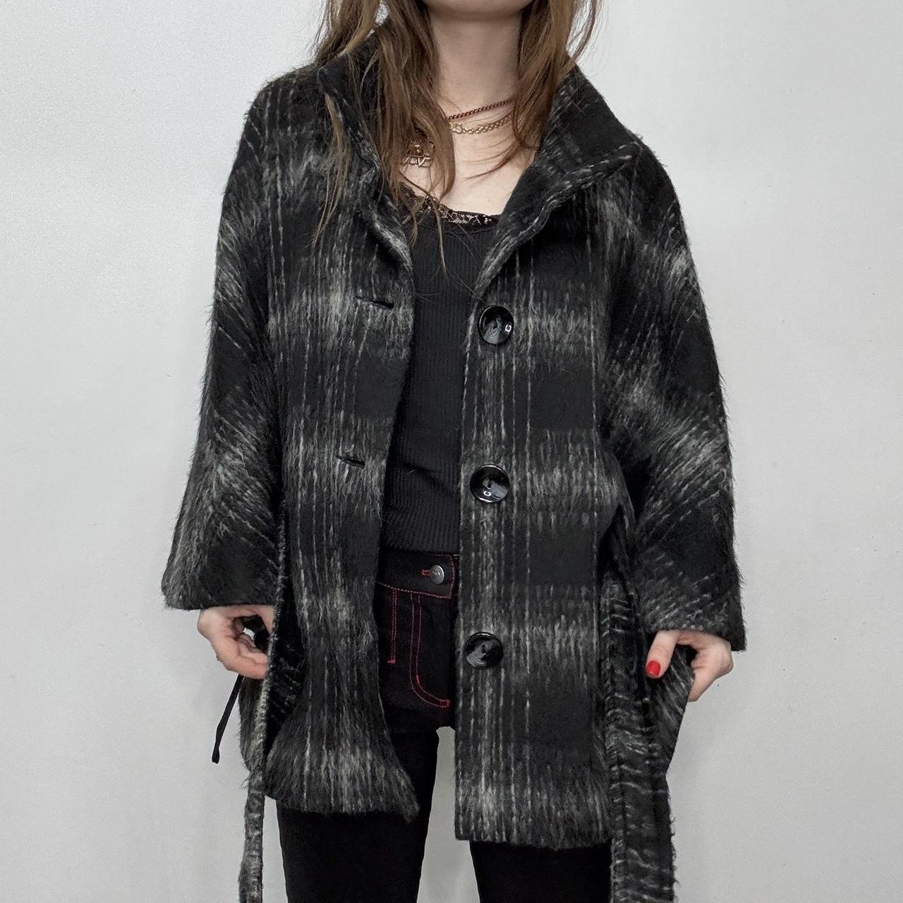 Black checked wool pea coat