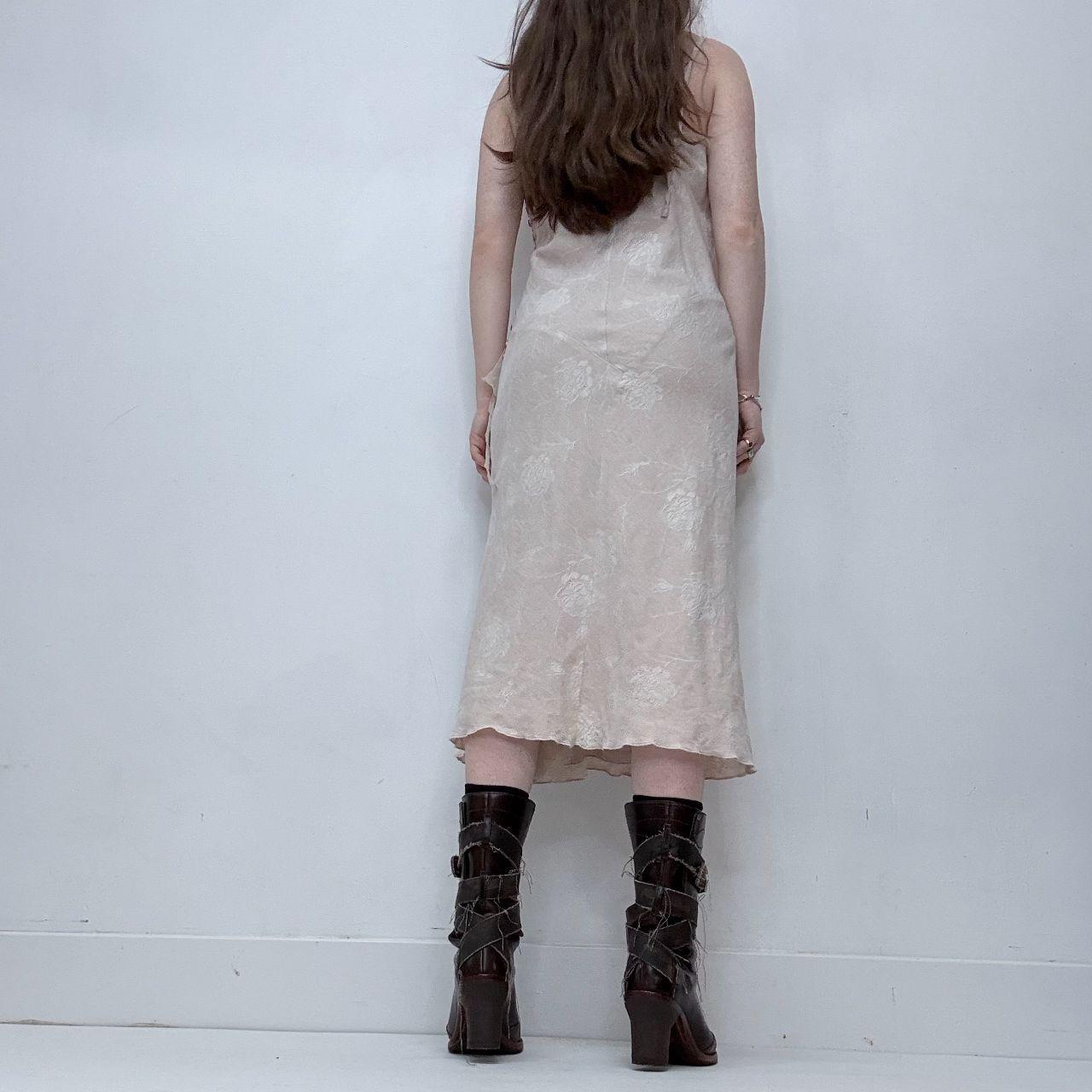 Asymmetric tan flutter midi dress