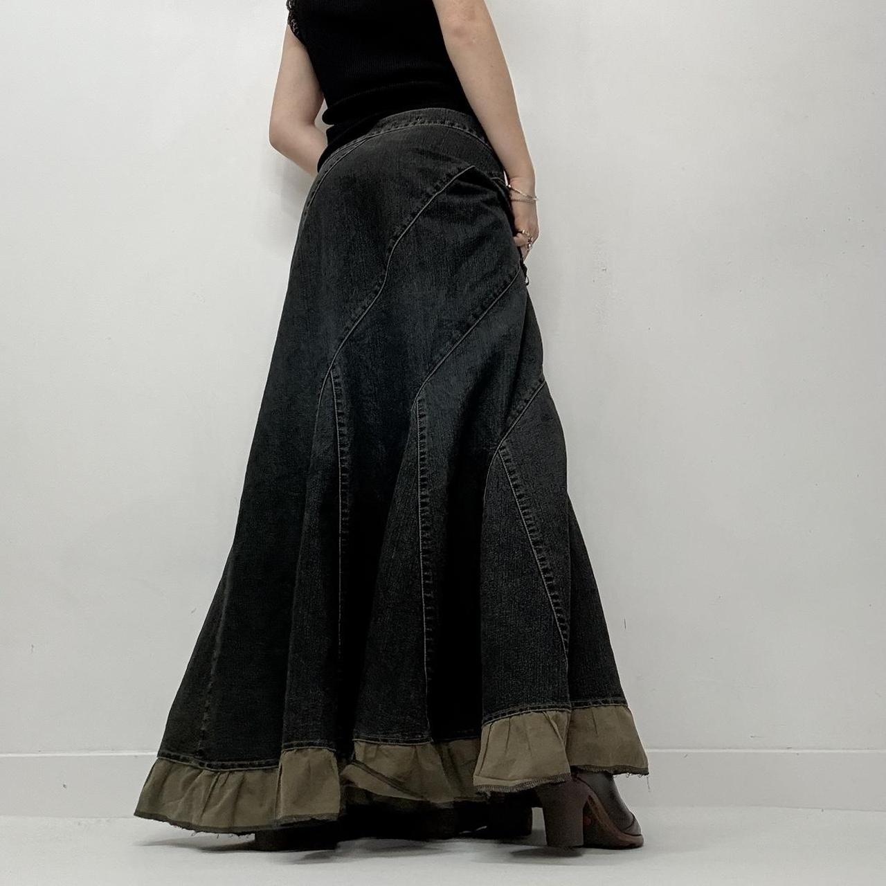 Dark denim ruffle maxi skirt