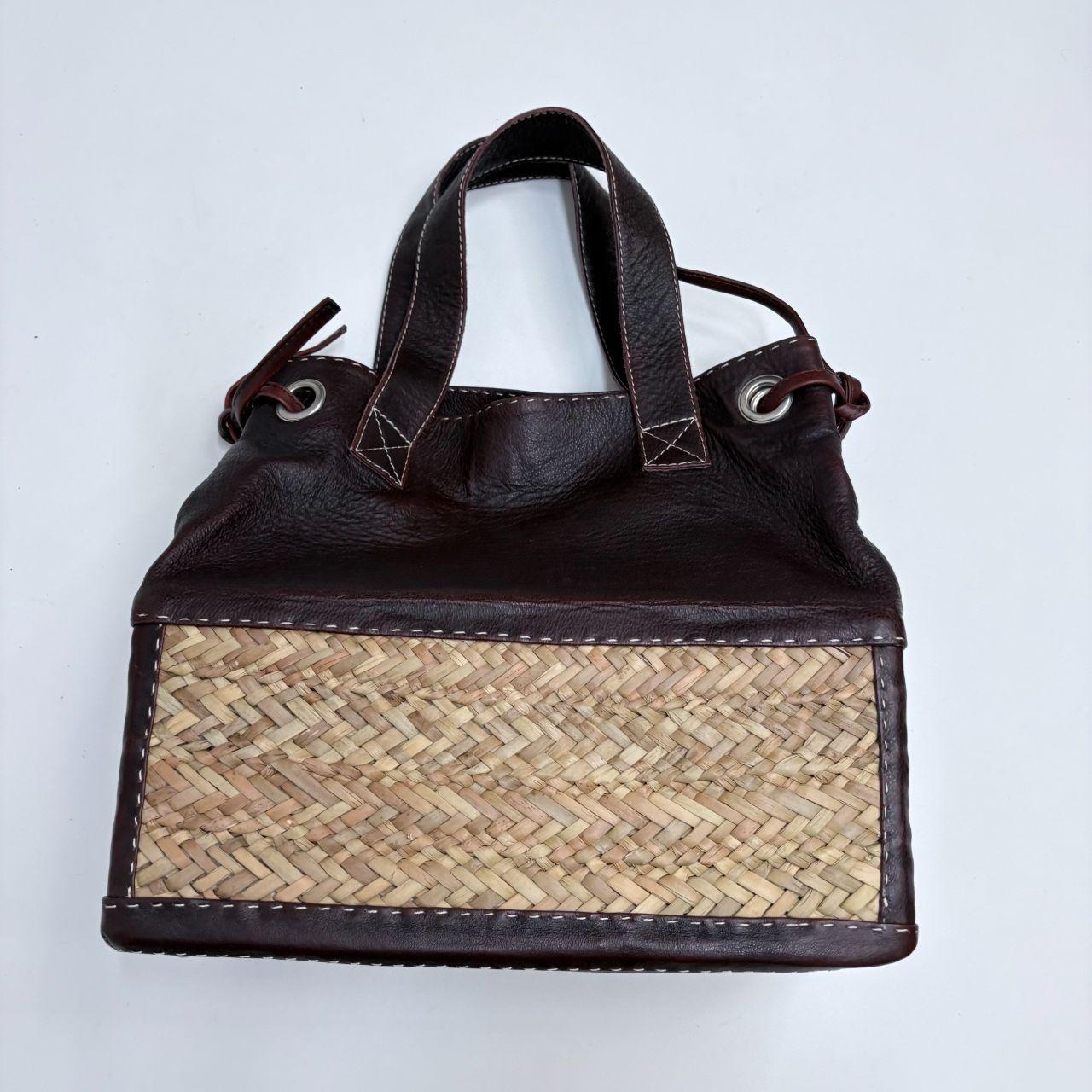 Brown leather rattan basket bag