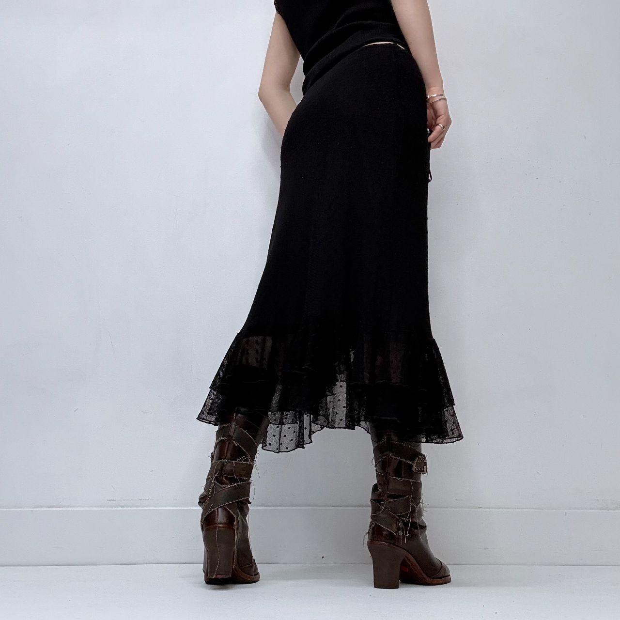Black polkadot lace flared ruffle skirt