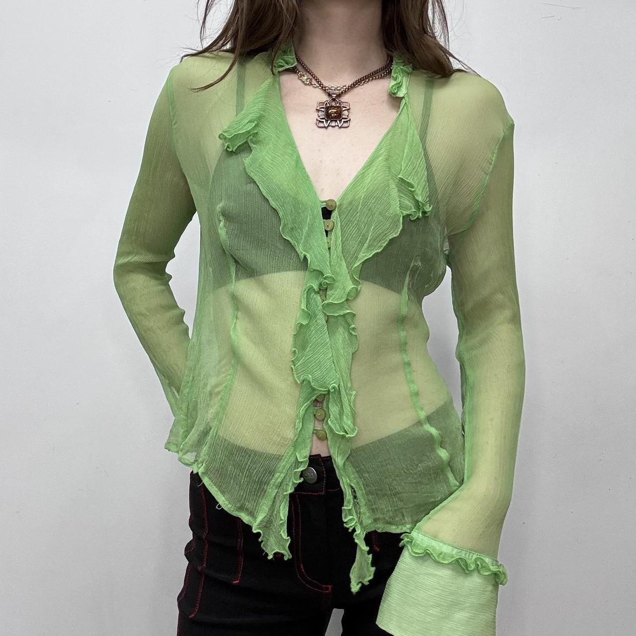 Sheer green flutter silk shirt