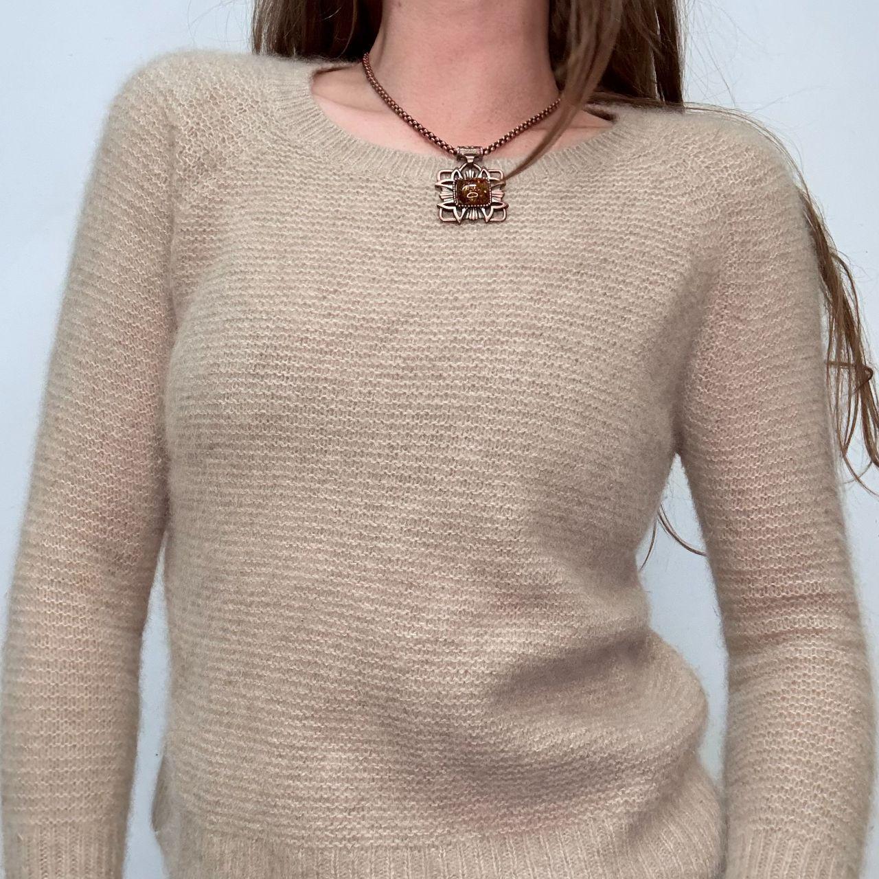 Tan cashmere ribbed knit jumper