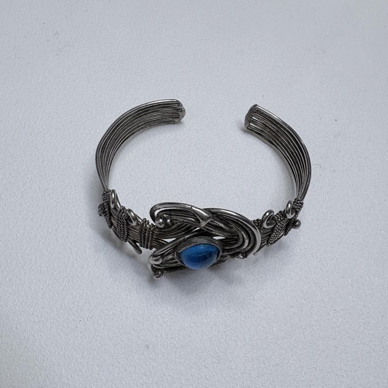 Chunky woven silver boho bangle Bracelet