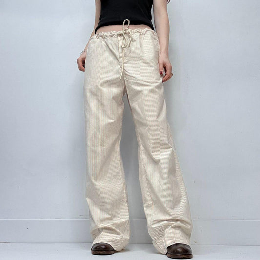 Cream pinstripe drawstring trousers