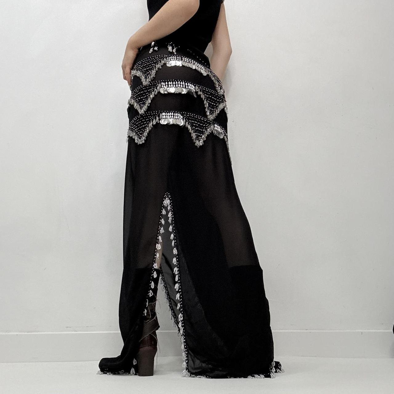 Sheer black silver coin festival maxi skirt