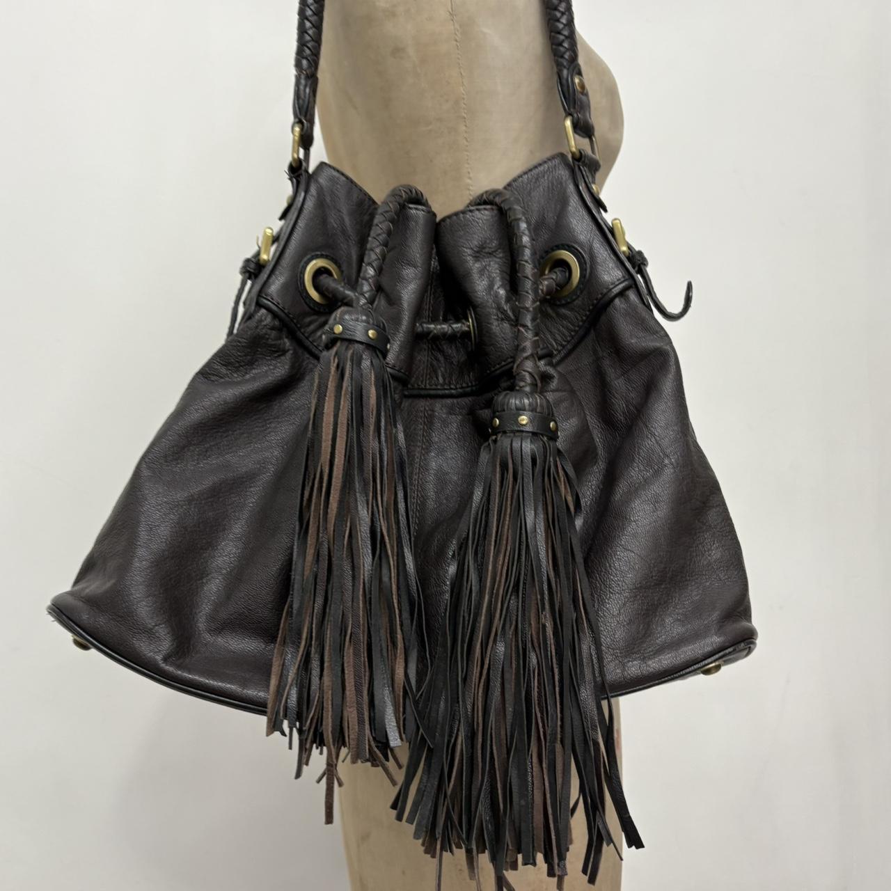 Brown leather slouchy tassel bag