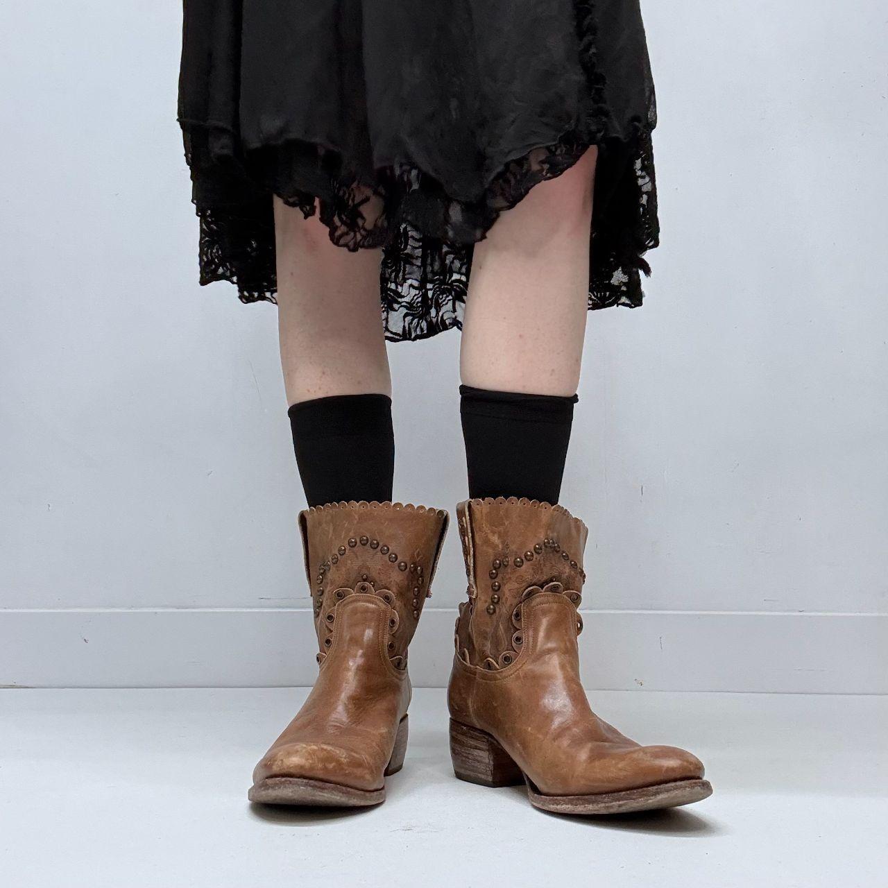 Tan leather studded western boots