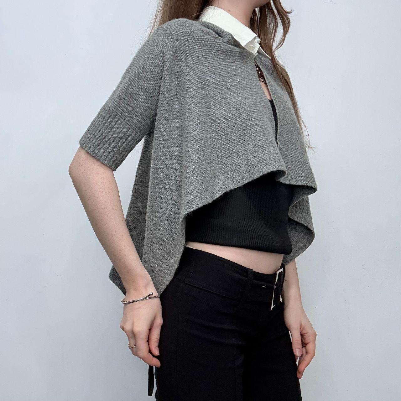 Grey ribbed asymmetric flared Cop Copine cardigan