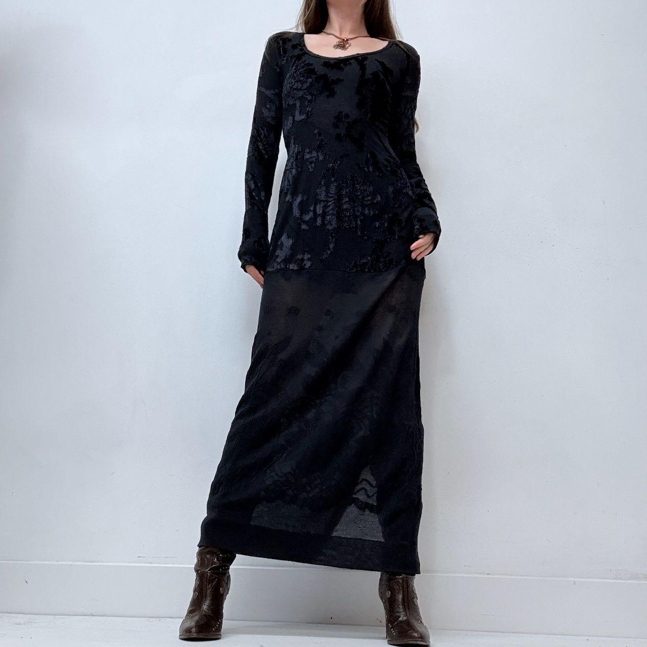Sheer black embossed long sleeve dress