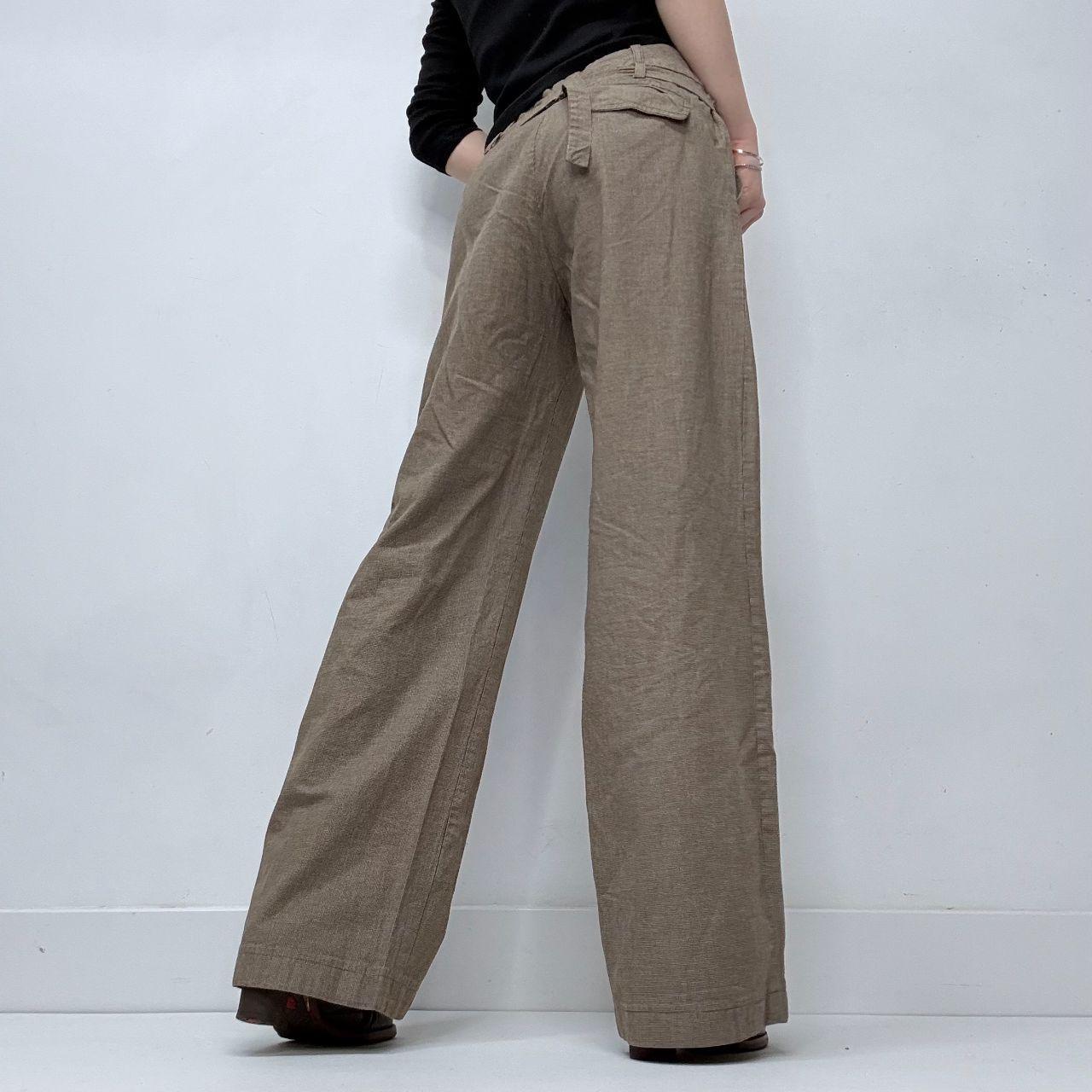 Wide leg flared cargo beige trousers