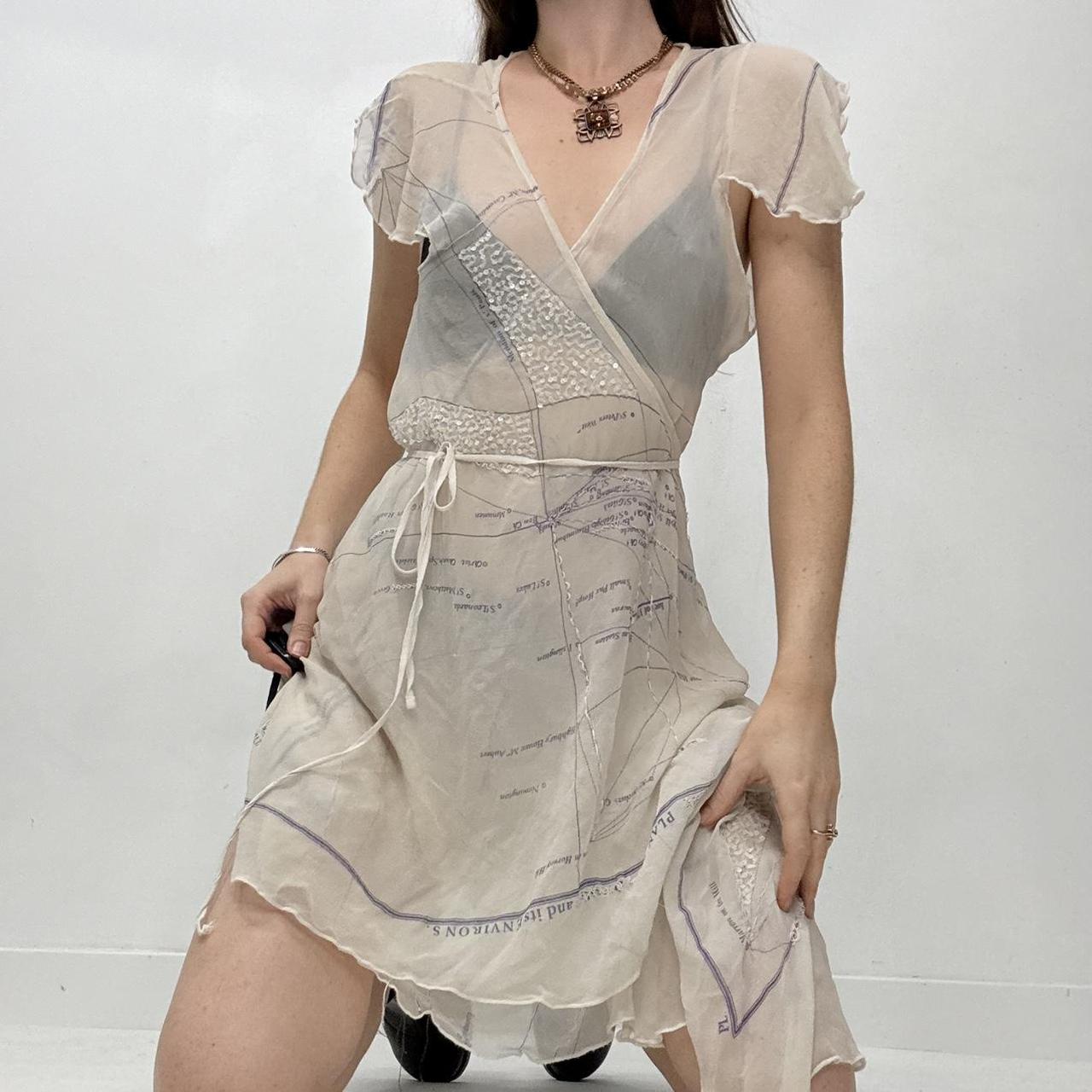 Sheer graphic layered wrap dress