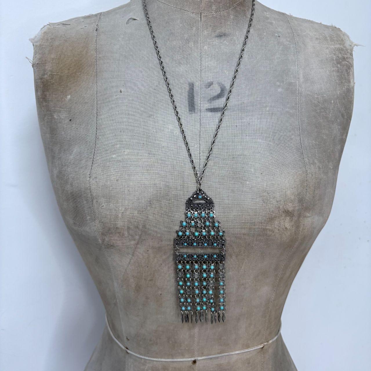 Silver boho long hippie necklace