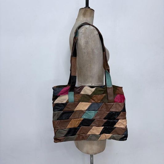 Boho leather patchwork shoulder bag