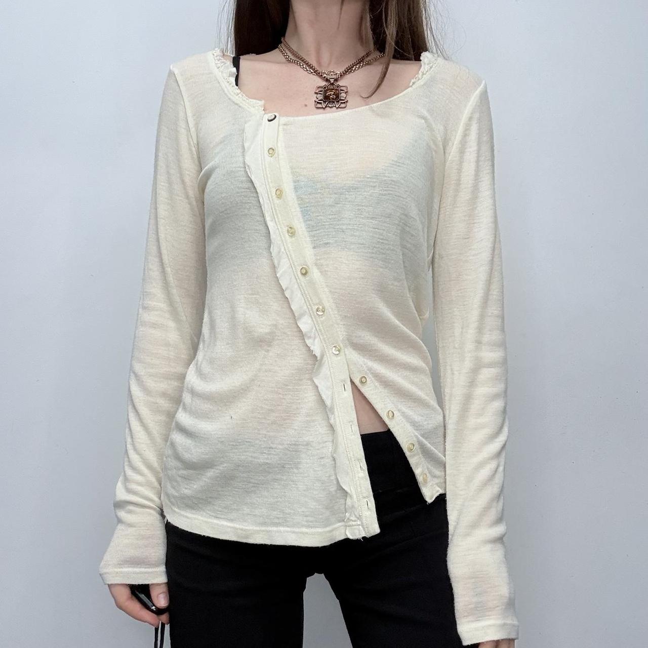 Cream Asymmetrical button-up sheer top