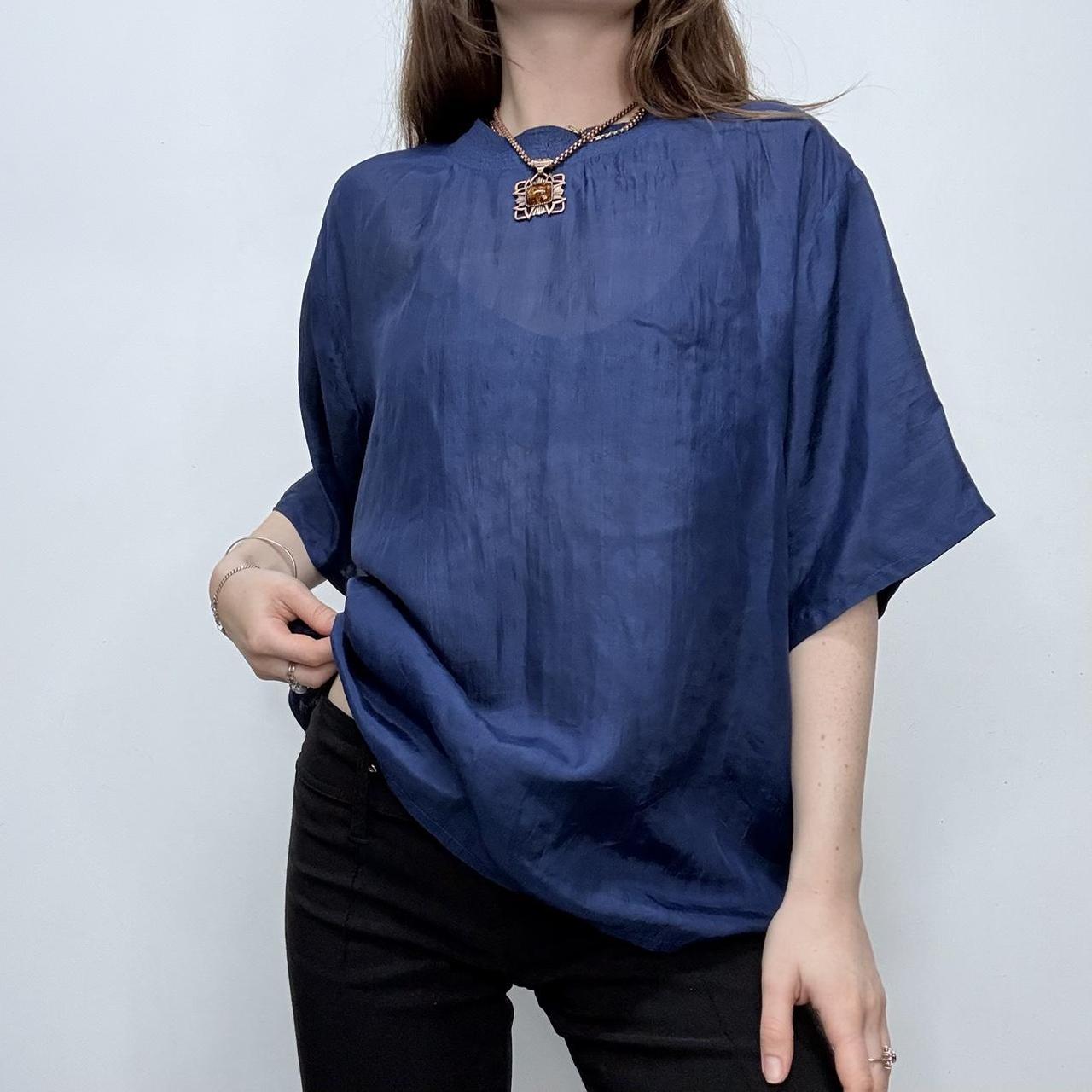 Blue silk slouchy top blouse