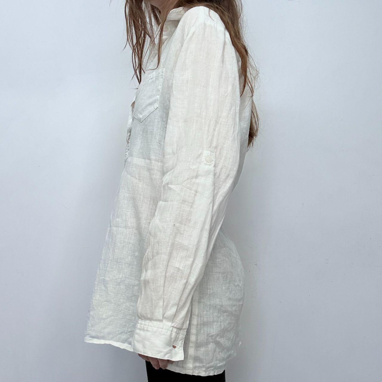 White linen french 1/4 button shirt