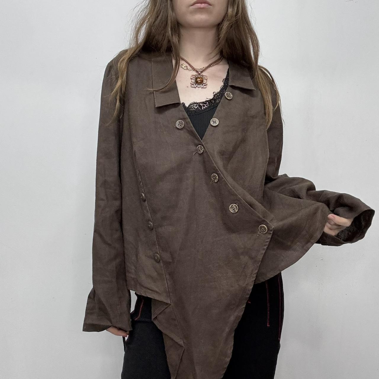 Brown asymmetric linen shirt