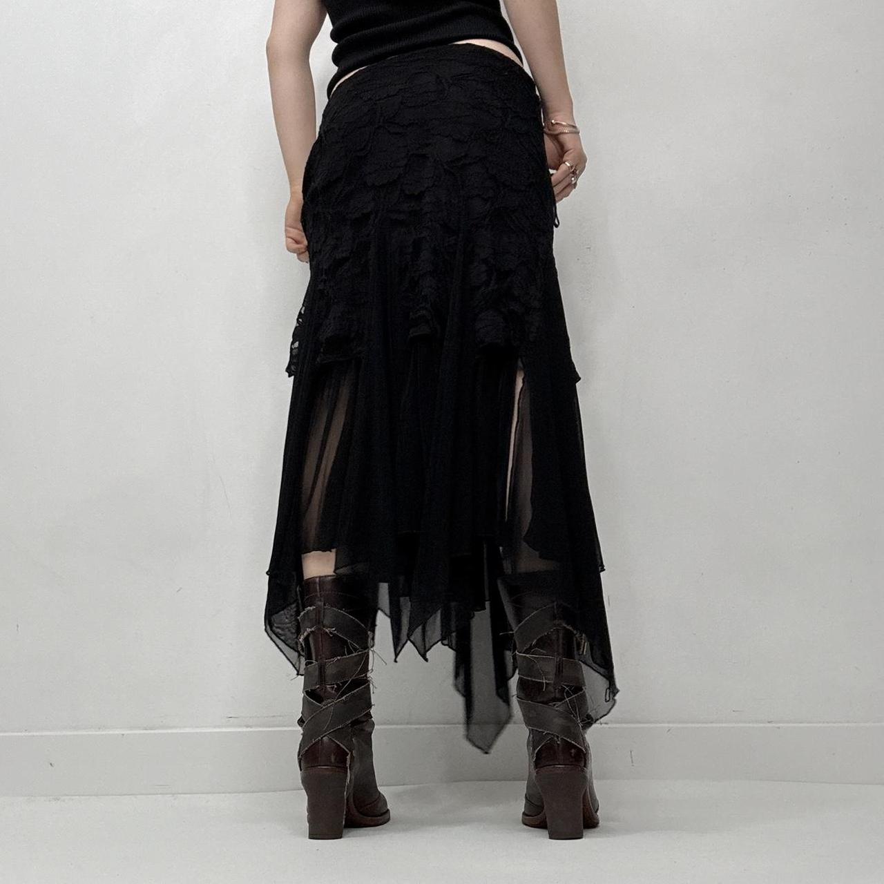 Black lace layered ruffle maxi skirt
