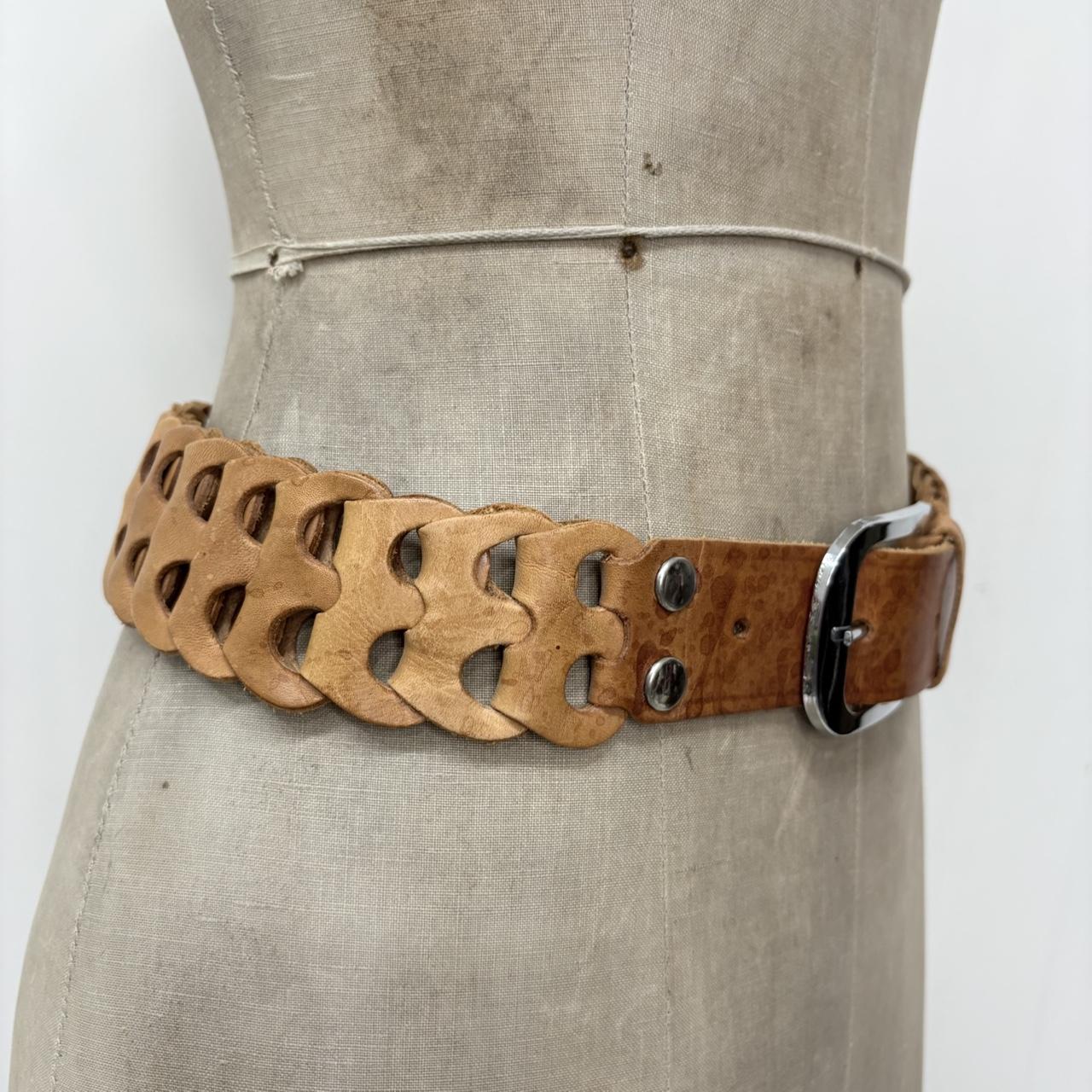 Brown leather woven belt