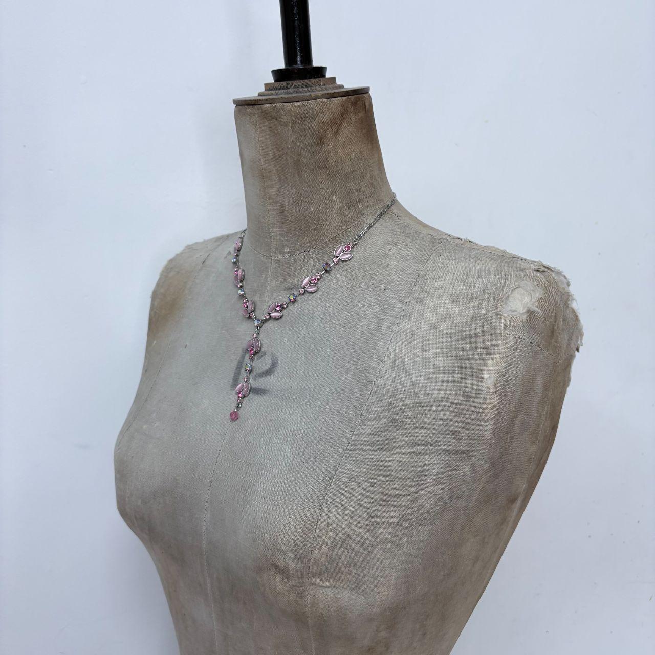 Pink flower fairy gem necklace