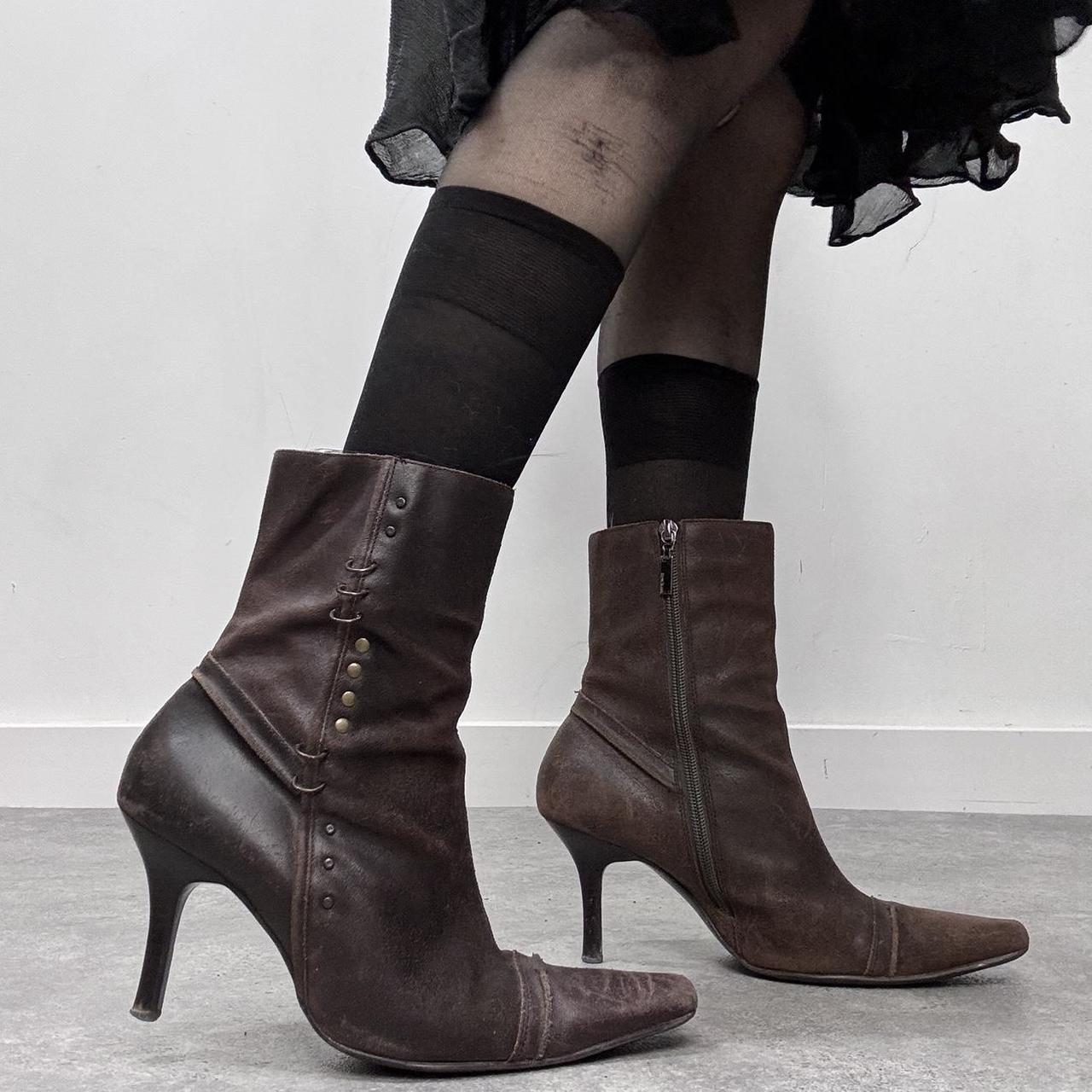 Brown leather studded boots