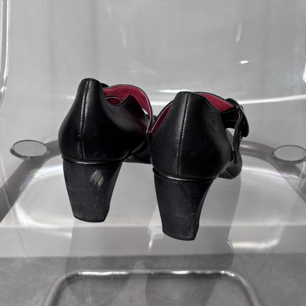 Black leather buckle heel mary janes