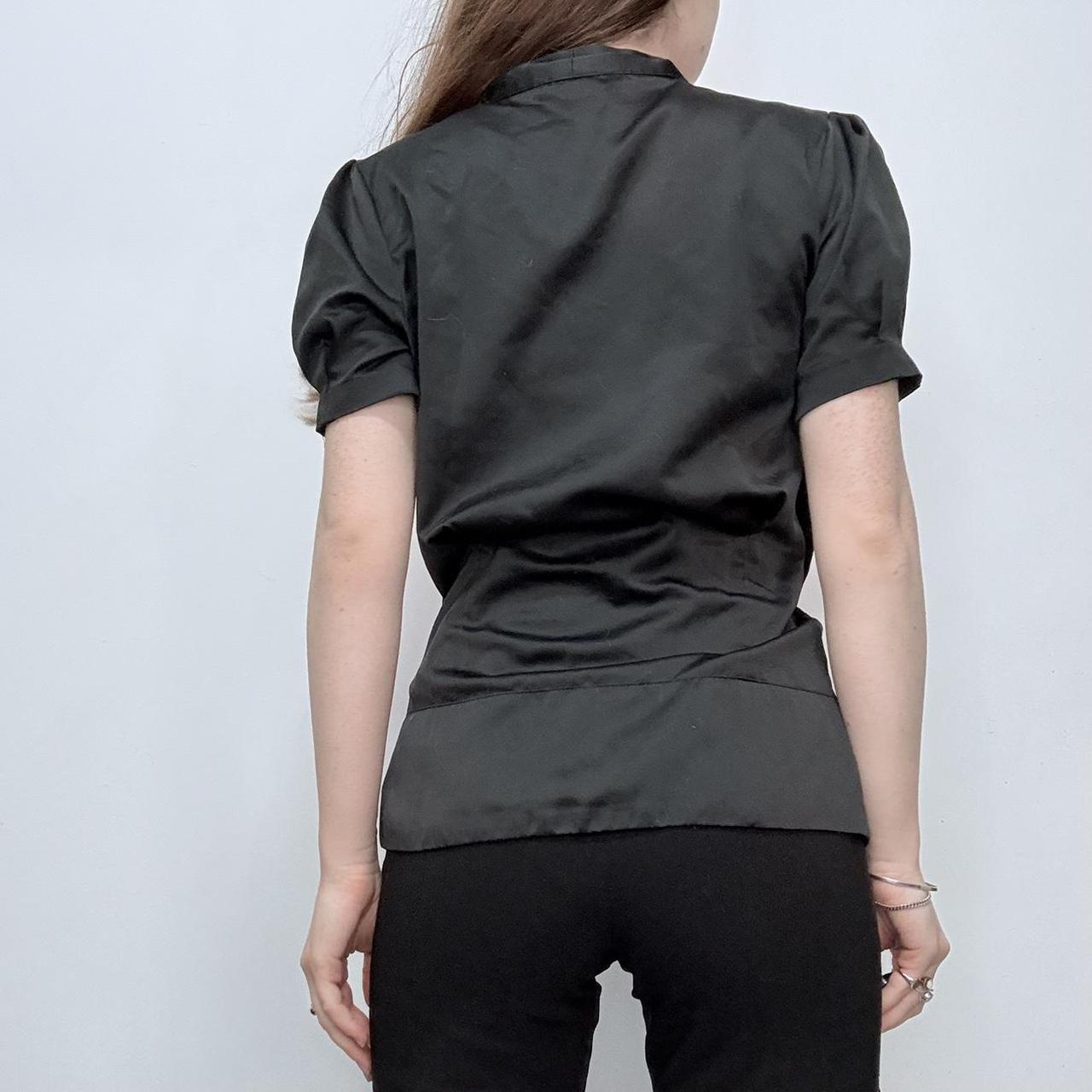 Black satin fitted bow shirt