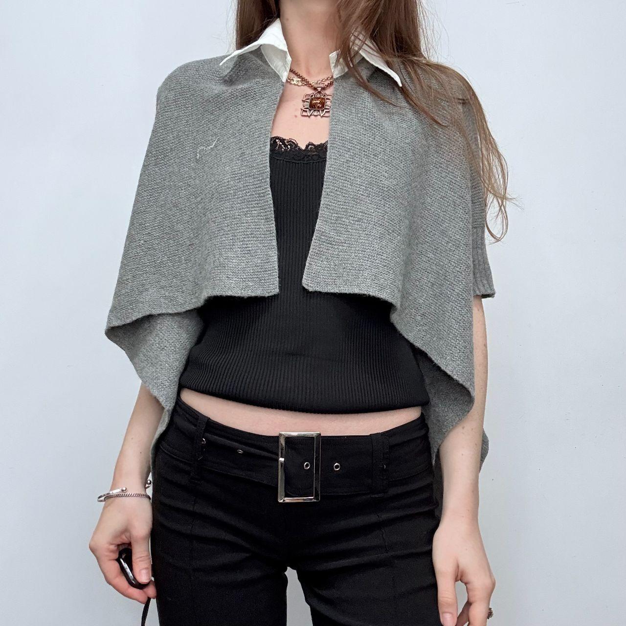 Grey ribbed asymmetric flared Cop Copine cardigan