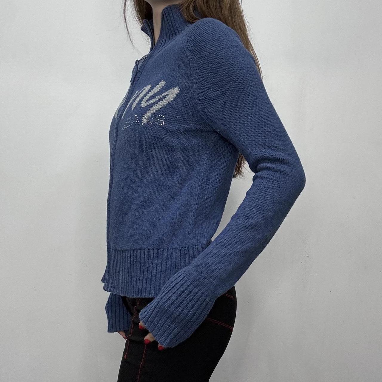Blue zip up knit cardigan