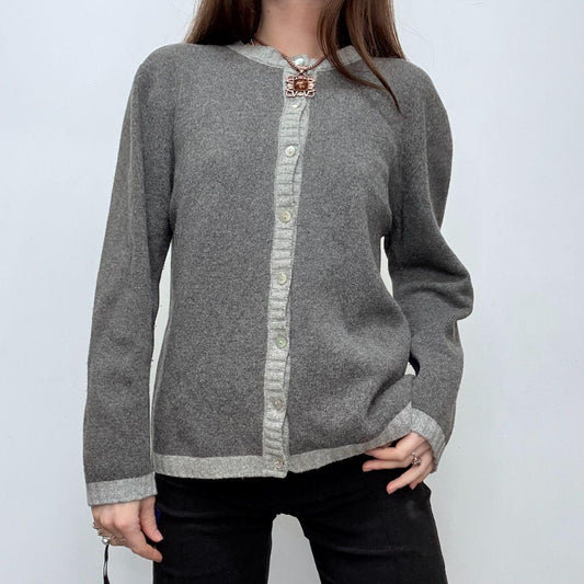 Grey wool slouchy crew neck cardigan