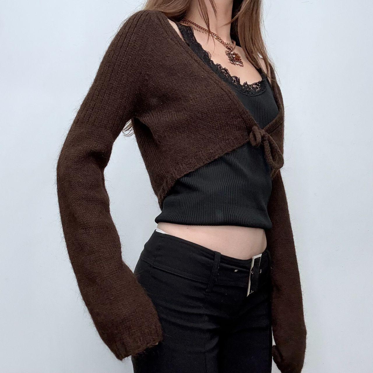 Brown cropped flared cardigan