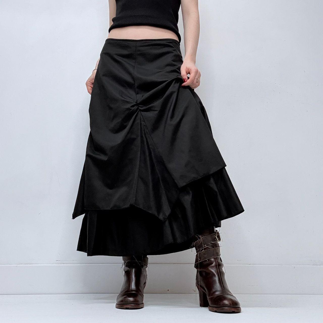 Black gathered pleated maxi skirt