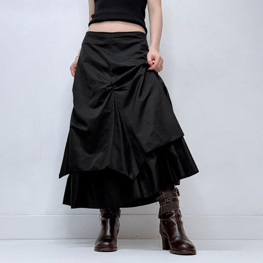 Black gathered pleated maxi skirt