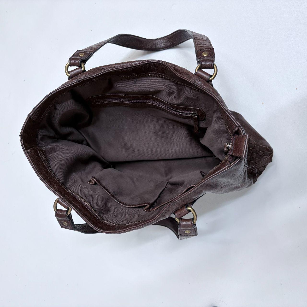 Brown leather woven bag