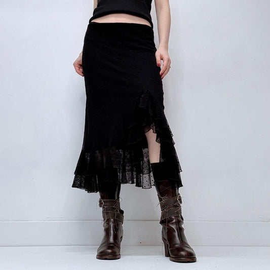 Black polkadot lace flared ruffle skirt