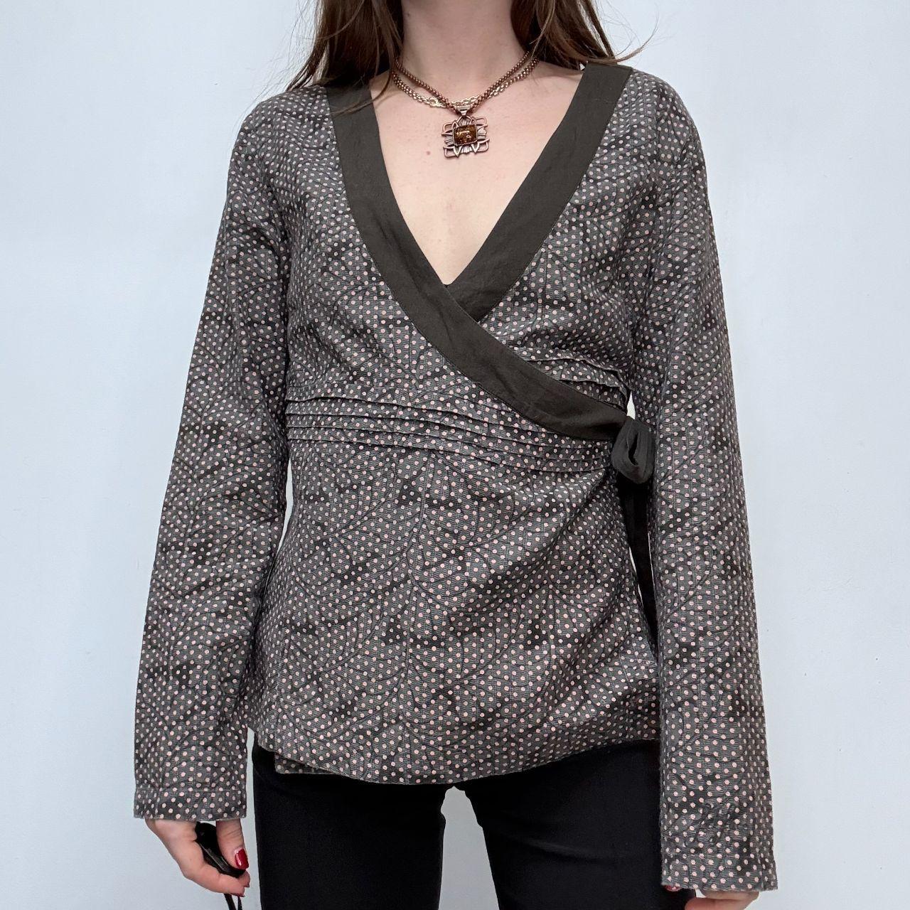 Polkadot wrap asymmetric shirt