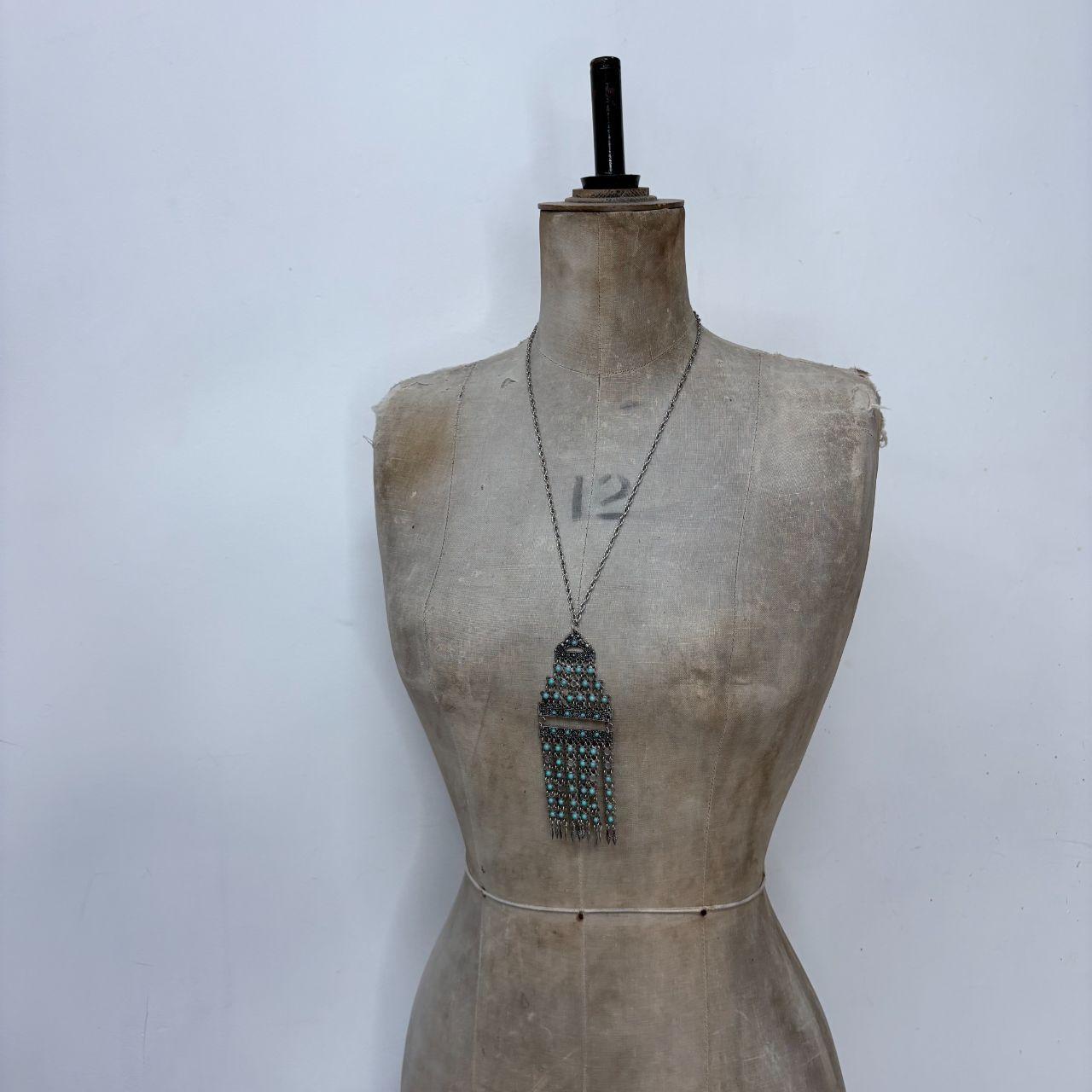 Silver boho long hippie necklace
