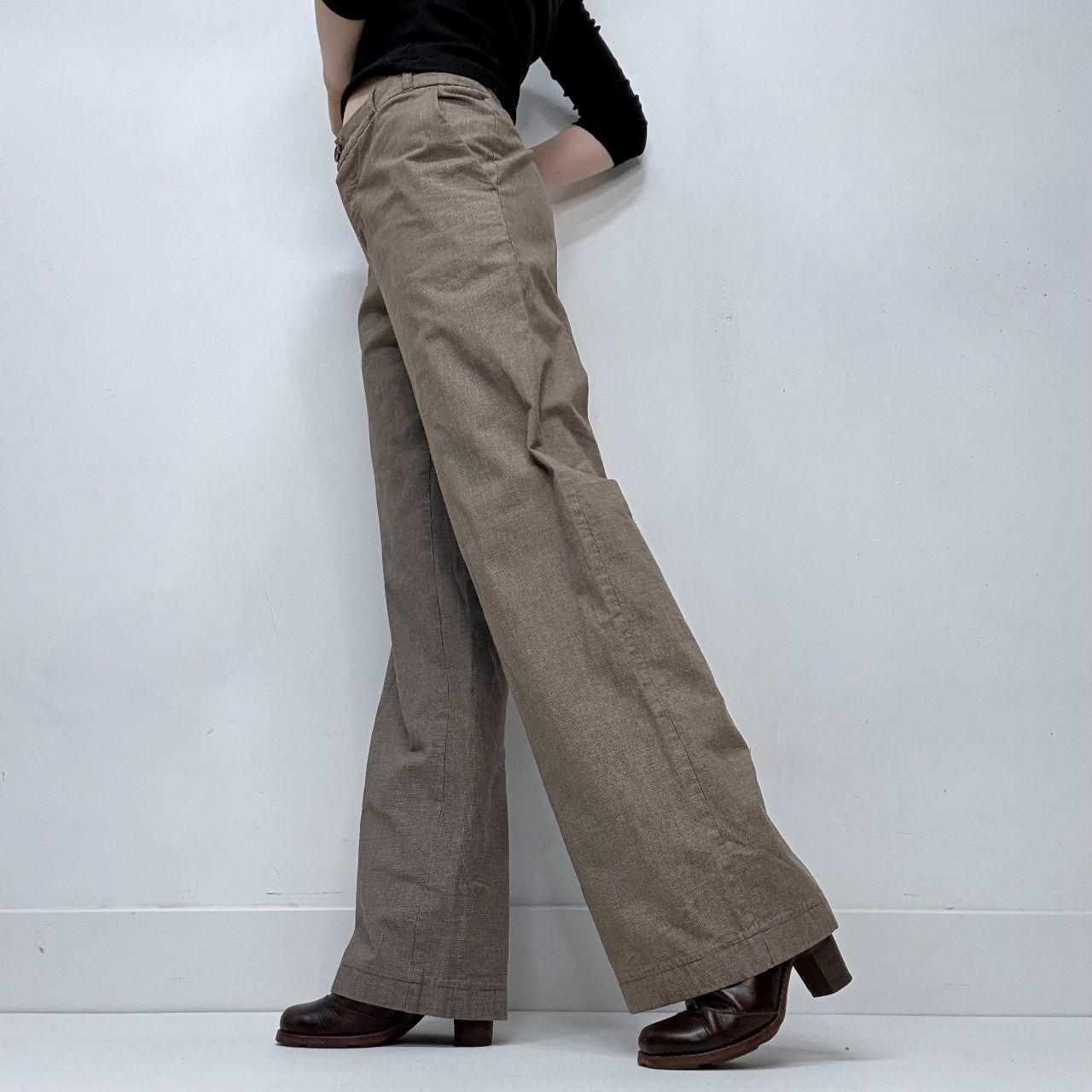 Wide leg flared cargo beige trousers