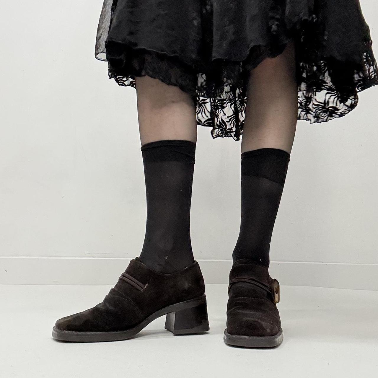 Brown suede square toe shoes