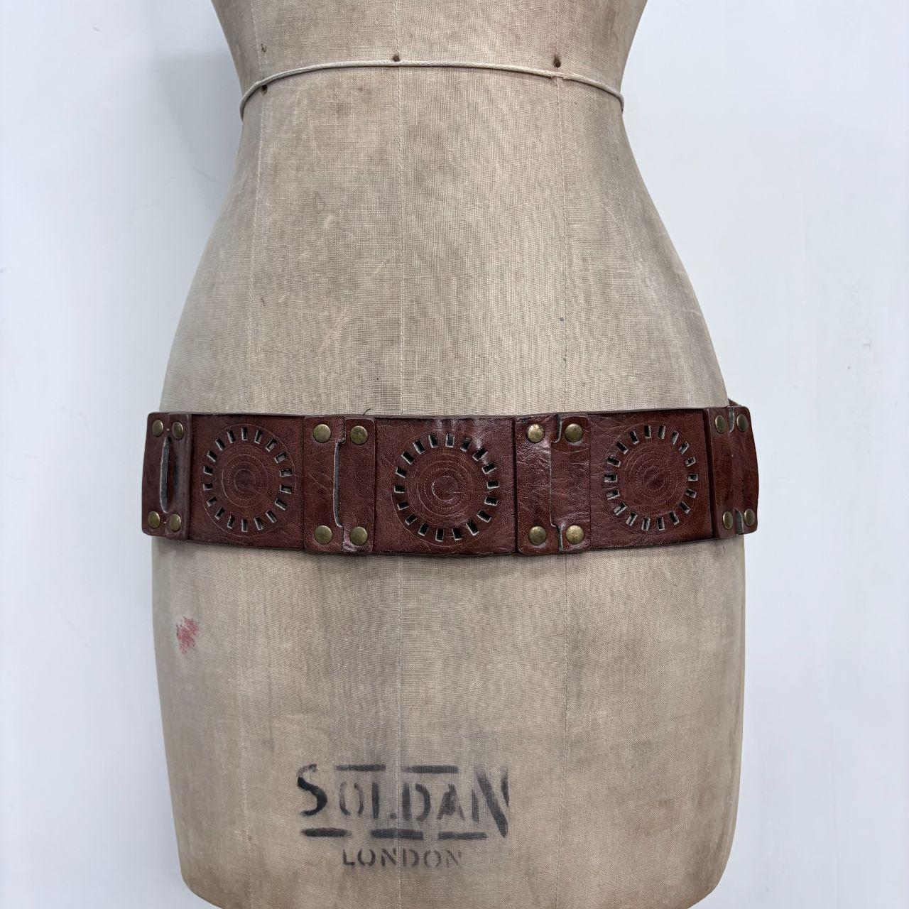 Brown leather studded embossed belt