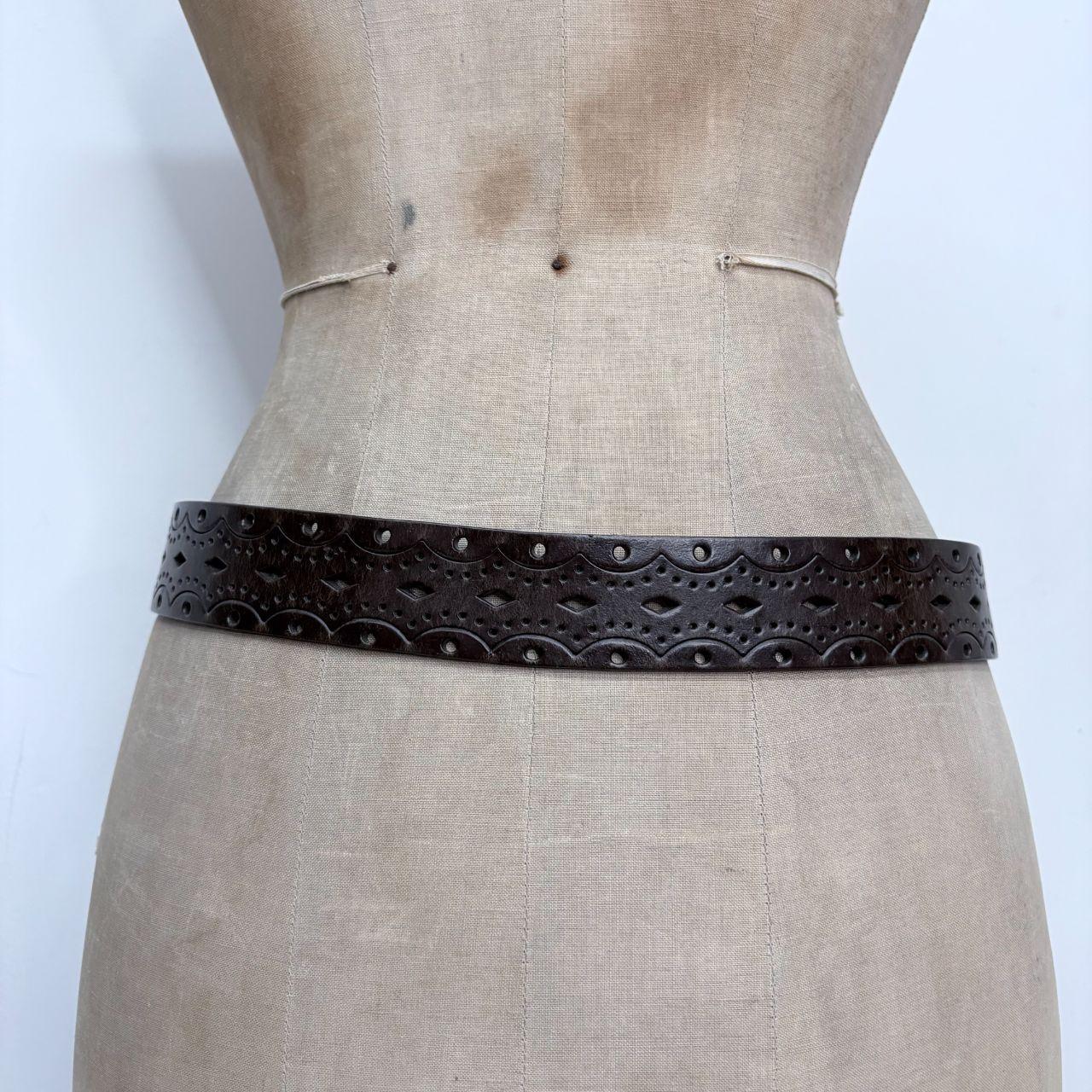 Brown leather embossed boho western belt