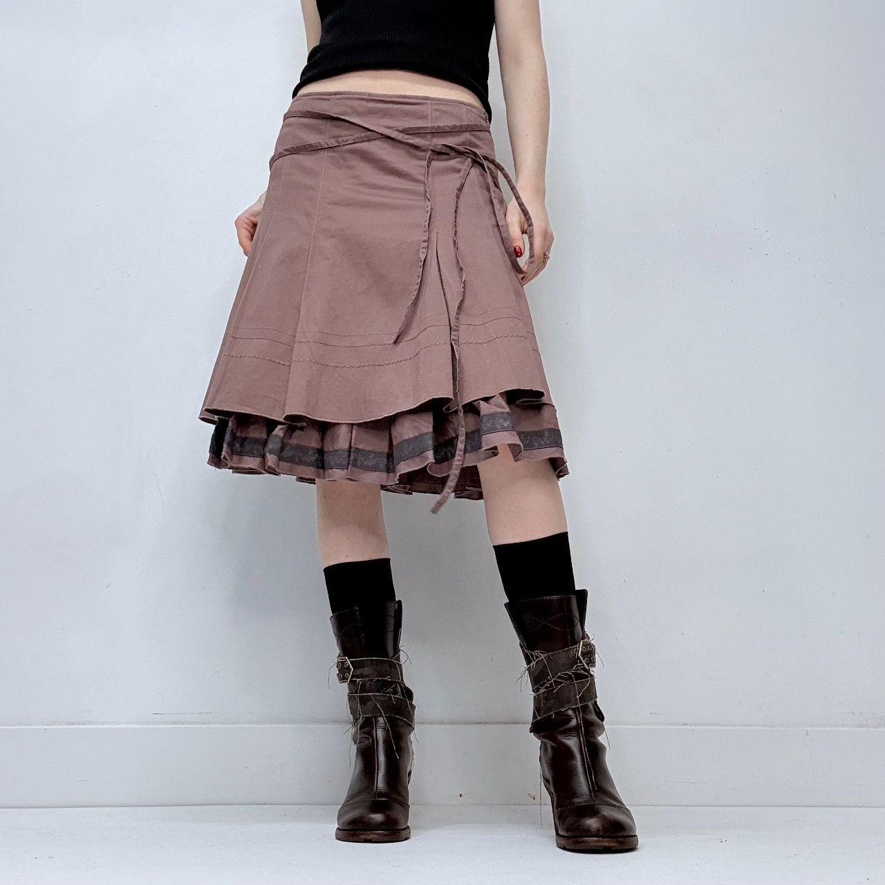 Layered tan wrap around tie up skirt