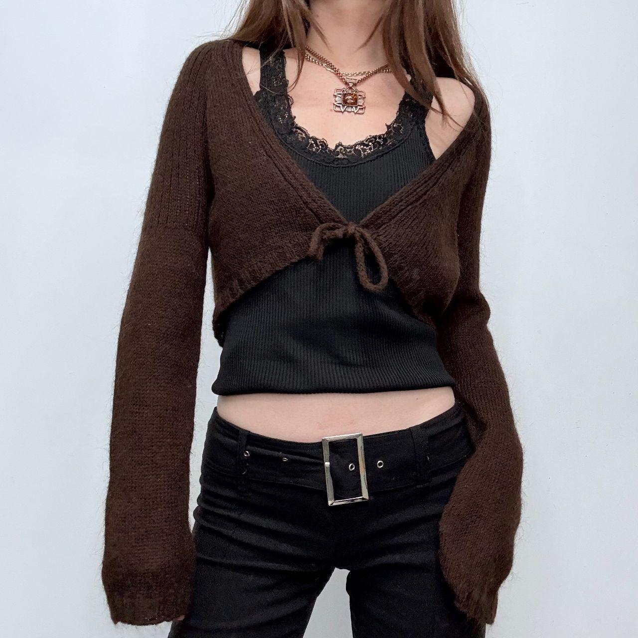 Brown cropped flared cardigan