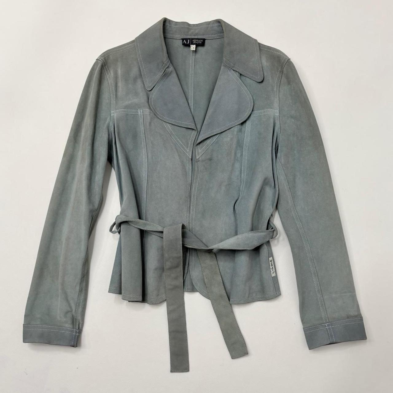 Slouchy pale blue suede coat