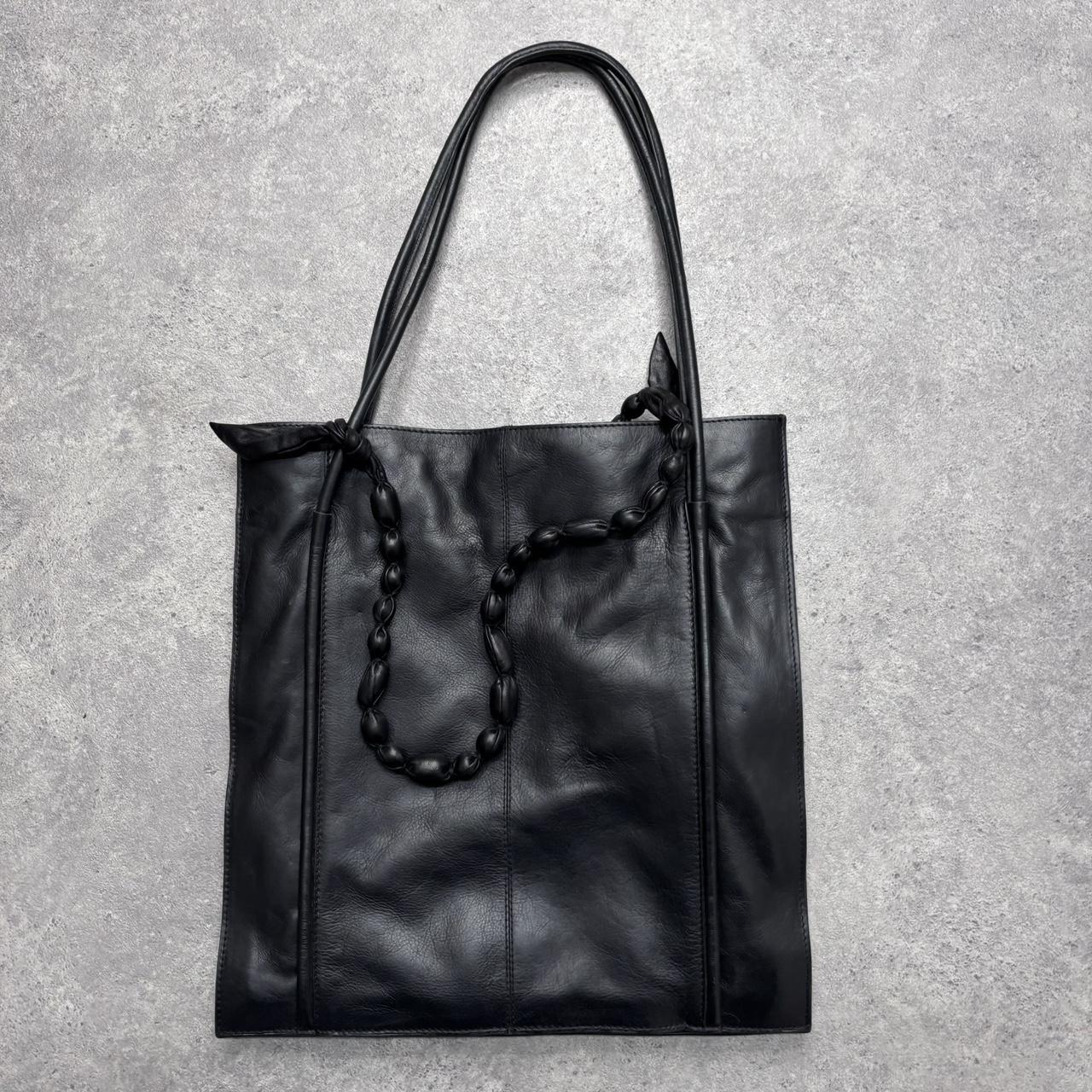 Black structured leather tote bag