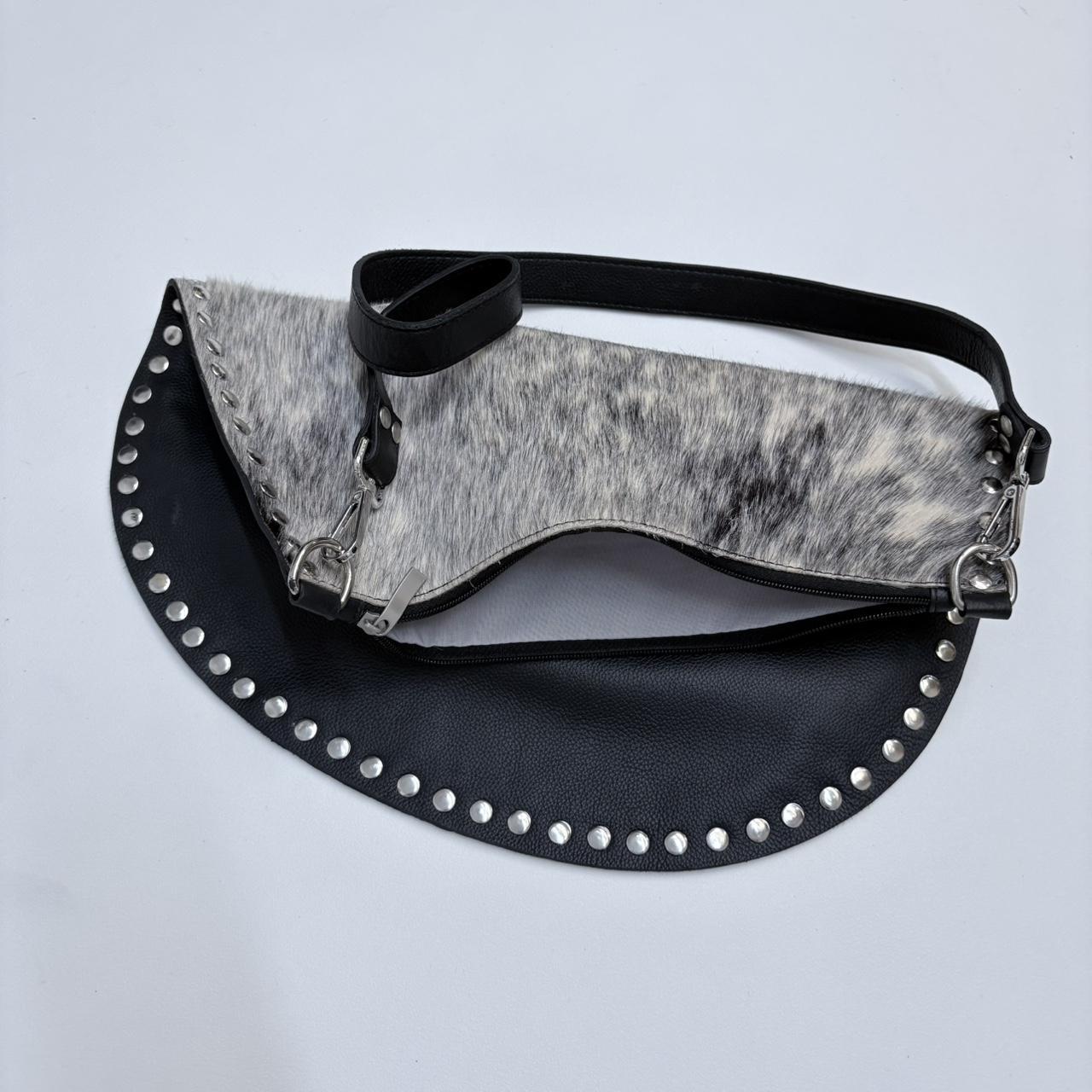 Pony hide studded cow shoulder bag