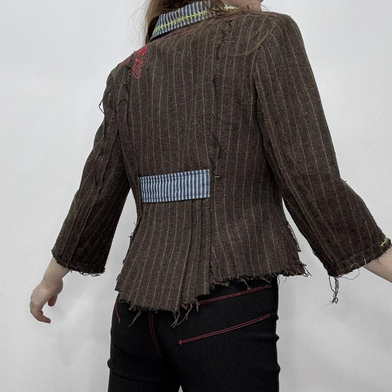 Brown pinstripe distressed layered jacket