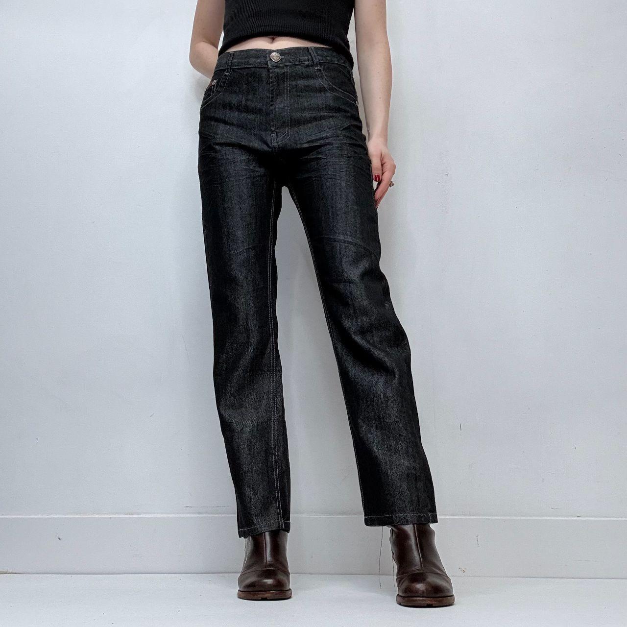 Dark denim salvage wash fitted jeans